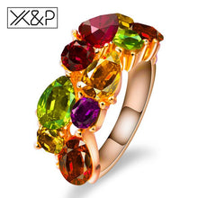Load image into Gallery viewer, X&amp;P Fashion Rose Gold Mona Lisa Ring for Women Girl Wedding Unique Design with AAA Colorful Cubic Zircon Finger Rings Jewelry - Melodiess