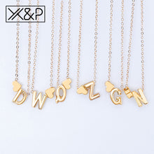 Load image into Gallery viewer, Gold Long Link Chain Small Letter Heart Initial Pendant Necklaces - Melodiess