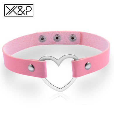 Cute Heart Color Leather Neck Hoop Chokers - Melodiess